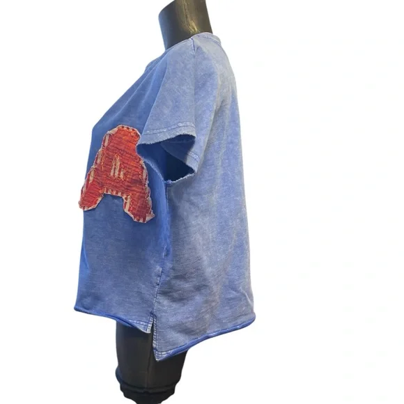 Authentic Mineral Washed Solid USA Patched Knit Top - Blue - Picture 4 of 7